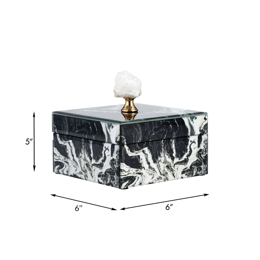 Glass, 6x5" Jewelry Box Quartz Top, Black