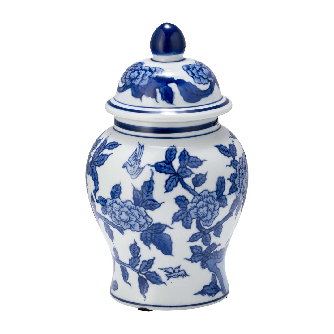 Cer, 8"h Temple Jar, Blue/white