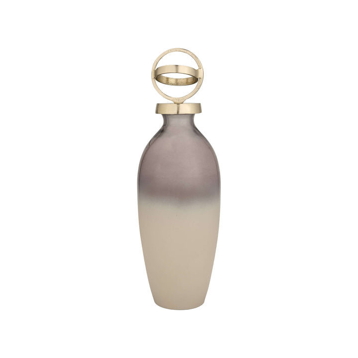 Glass,16",bottle W/sphere Lid,white/gold