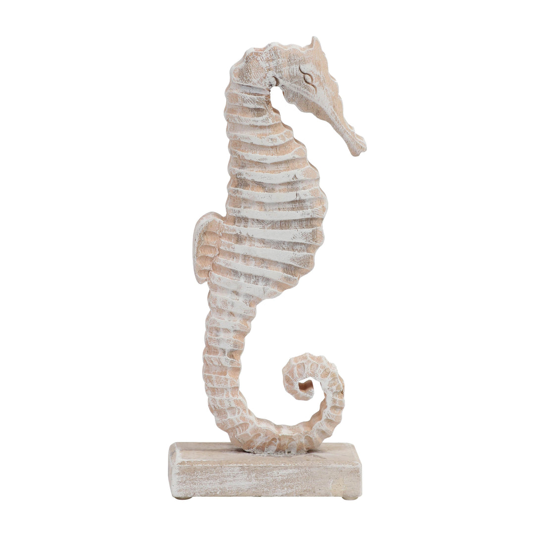 Wood, 11"h Seahorse, Rustic White