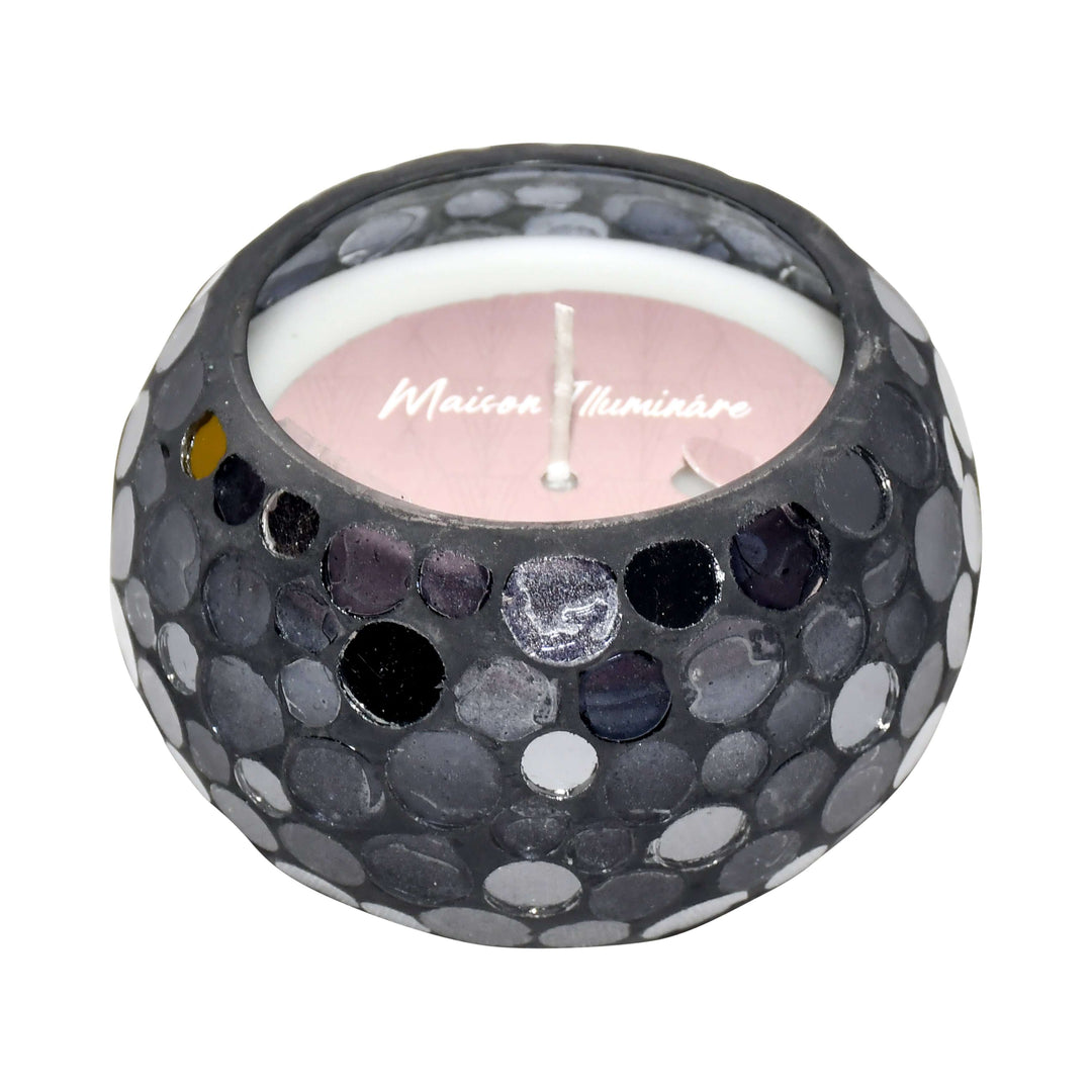 Glass, 4" 10 Oz Circle Mosaic Scented Candle, Blac