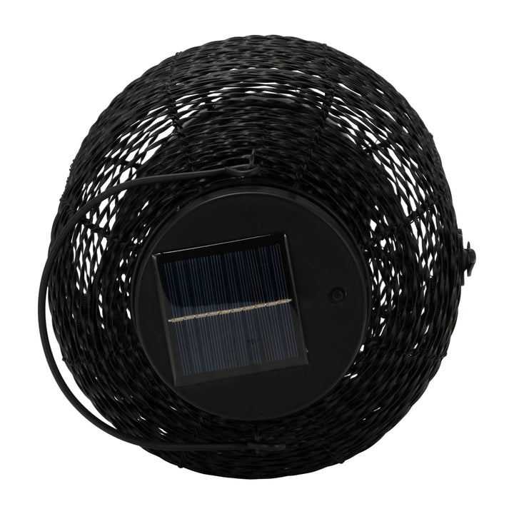 Metal,s/2 9/15"h,round Solar Lantern,black