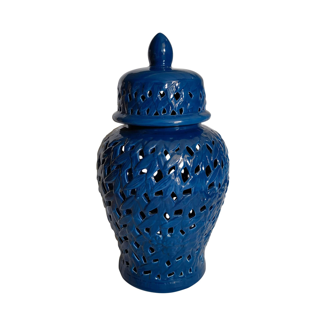 Cer, 18" Pierced Temple Jar, Blue