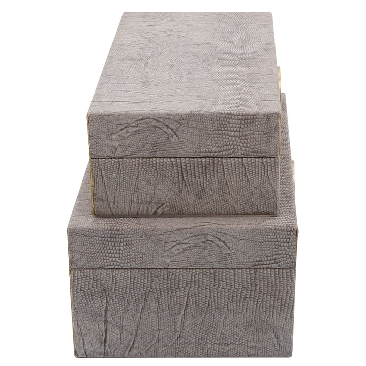 Wood, S/2 10/12" Box W/ Medallion, Beige