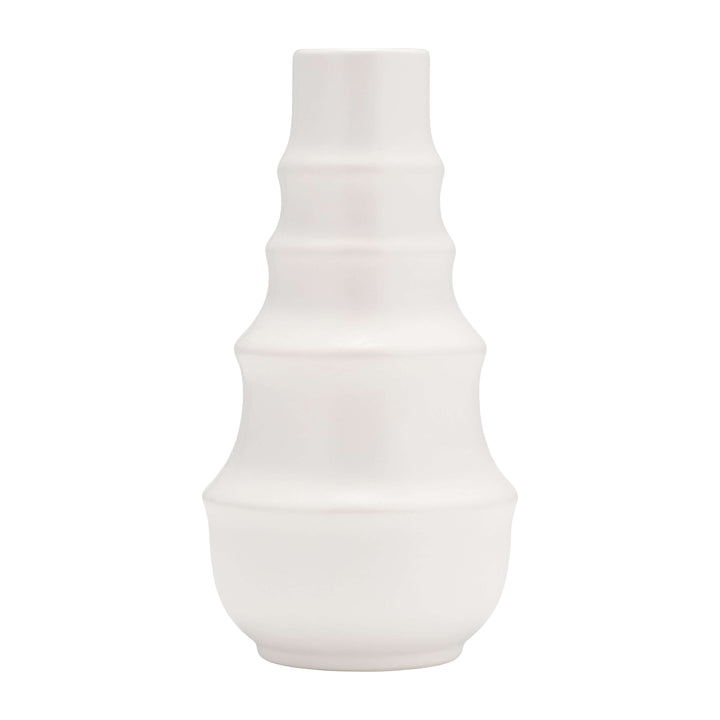 Cer,11",ring Pattern Vase,white