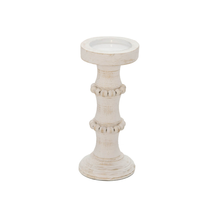 Wood, 11" Antique Style Candle Holder, White