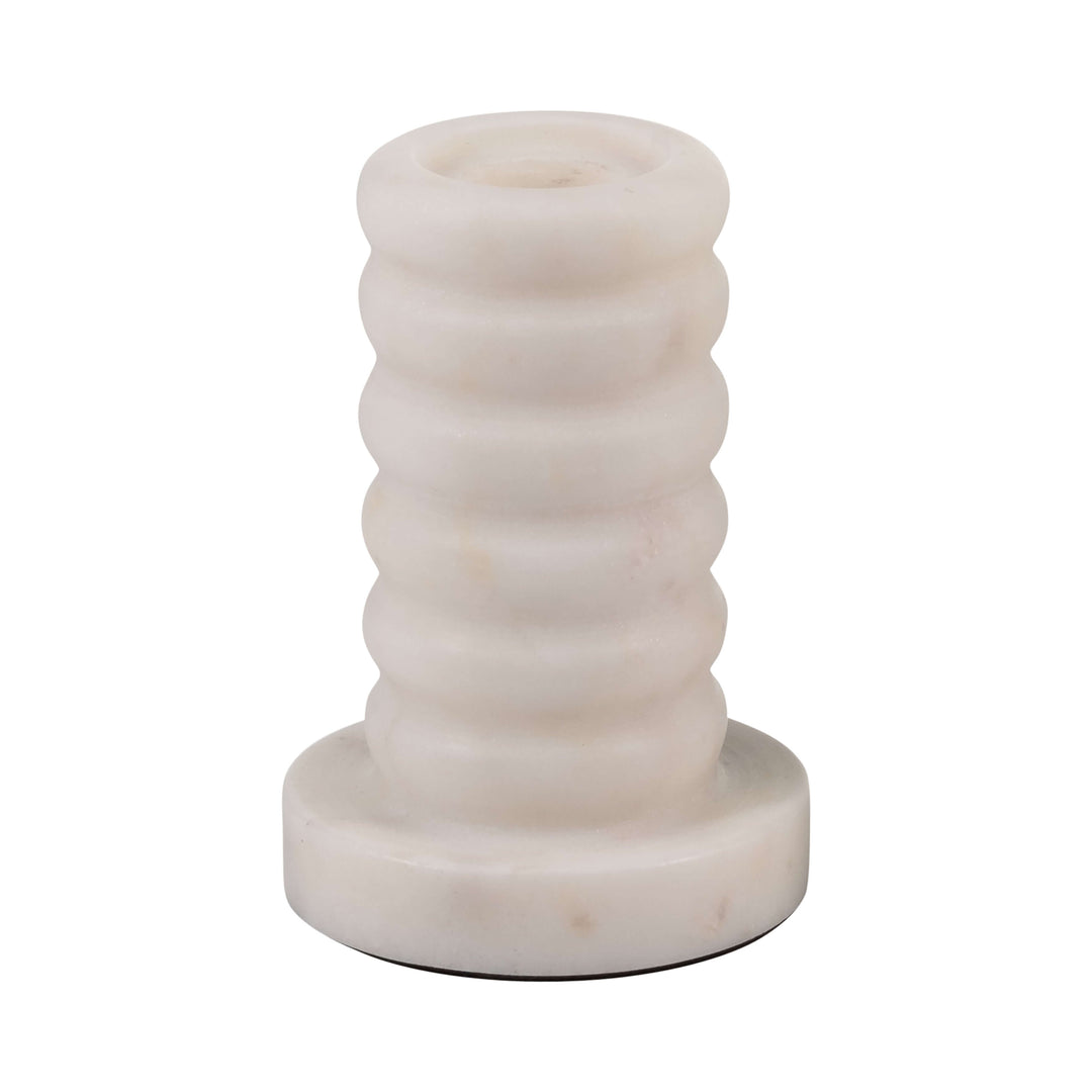 Marble,4"h,ribbed Taper Candle Holder ,white