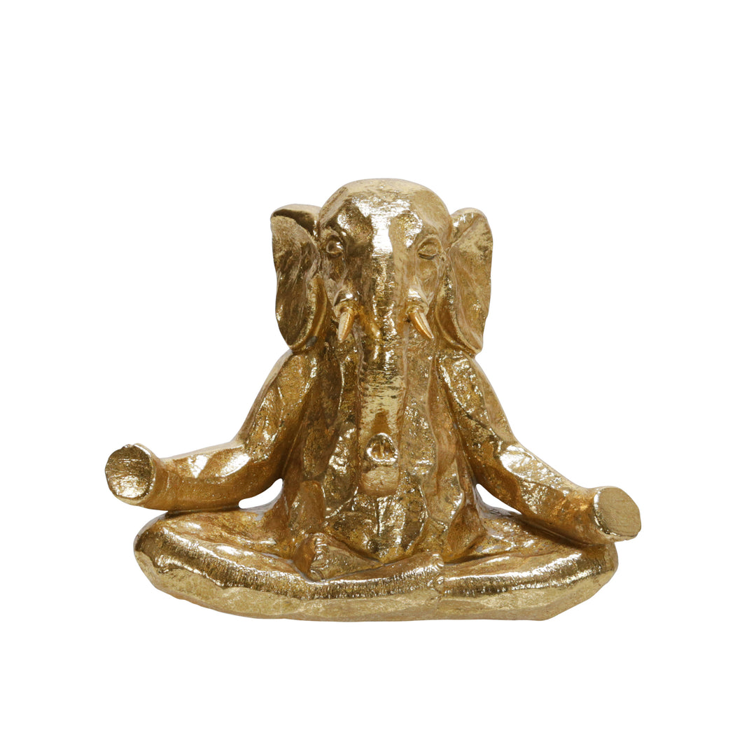 Polyresin 8" Meditating Elephant, Gold