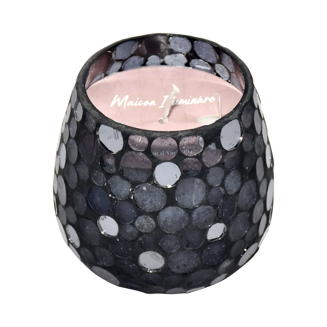 Glass, 4" 11 Oz Circle Mosaic Scented Candle, Blac