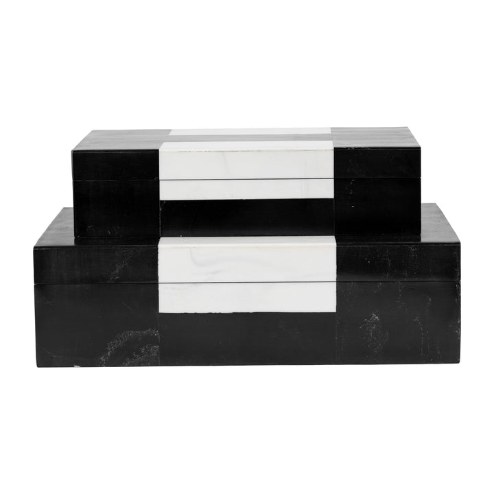 Resin, S/2 10/12" H Boxes, Black/white