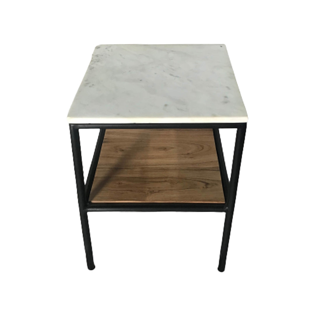 Wood/marble, 14x20" Side Table, Brown/white