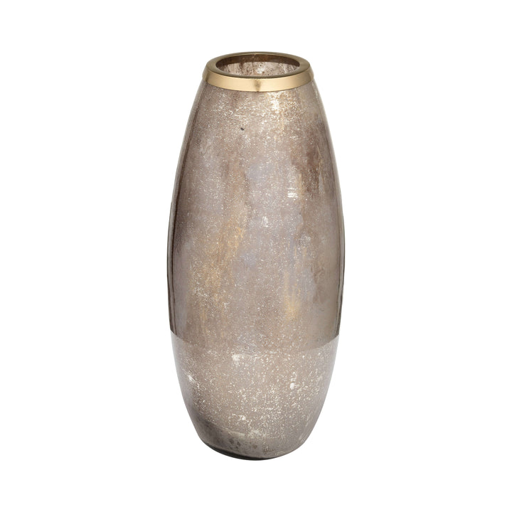 Glass 18" Vase W/ Metal Ring, Champagne