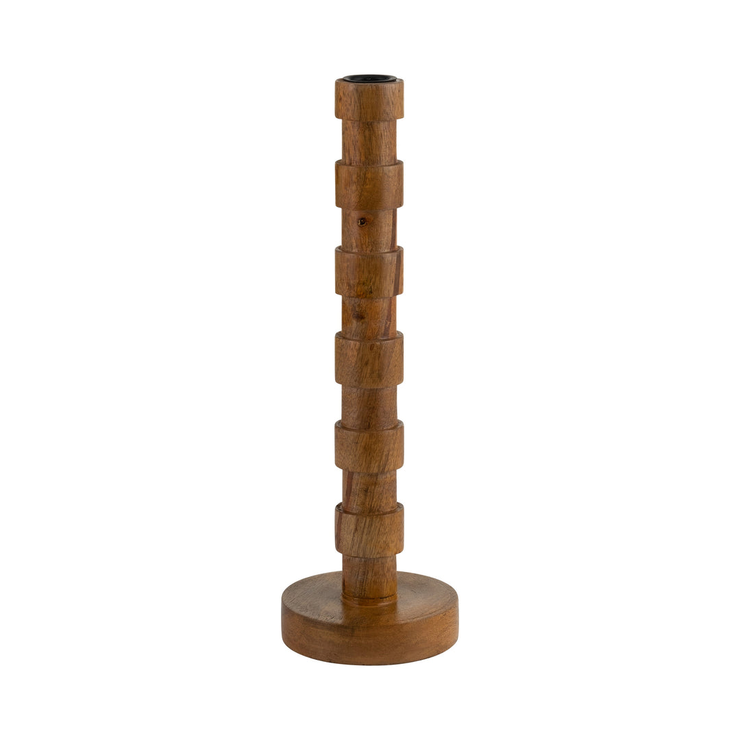 Wood, 13"h Textured Taper Candle Holder, Brown