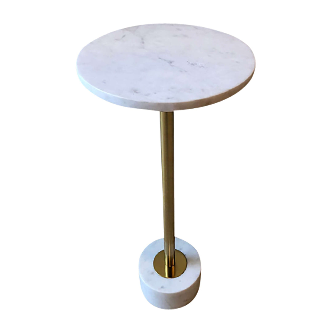 Metal, 24" Side Table Marble Top, White/gold Kd
