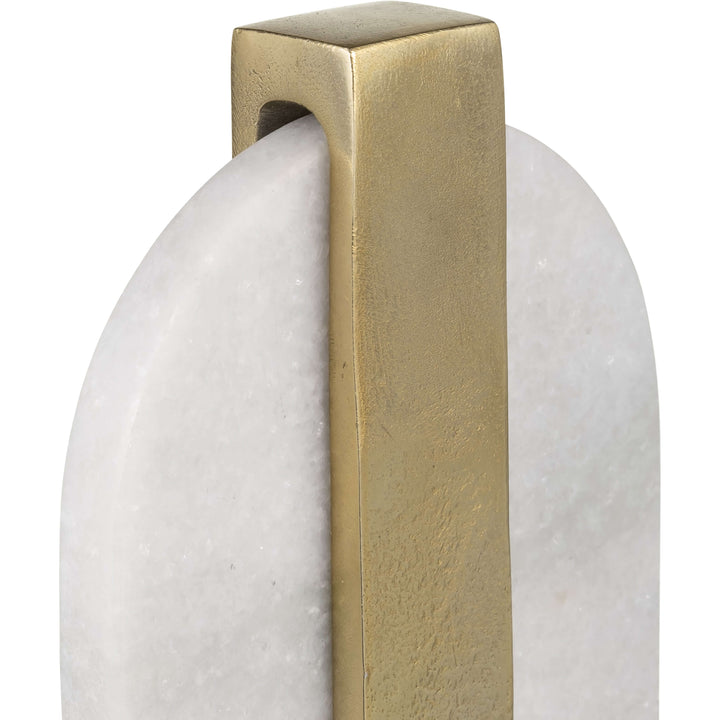 Metal/marble,18"h,oval Disc Sculpture,white/gold