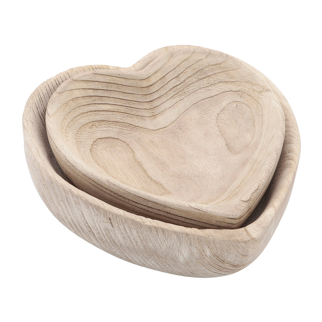 Wood, S/2 9/10" Heart Bowls, Natural