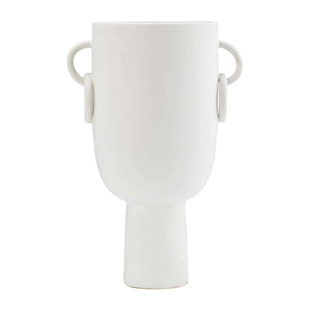 Cer, 13"h Vase With Handles, White