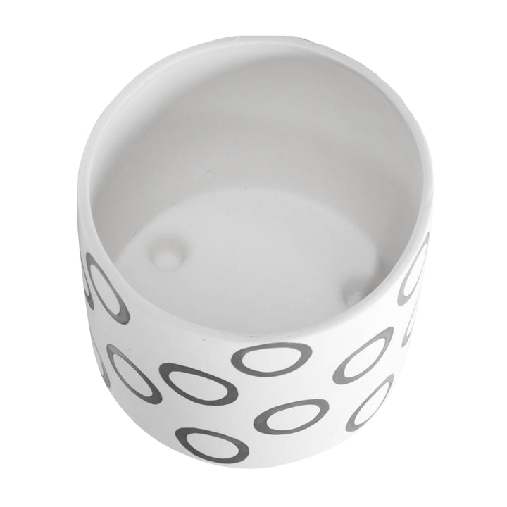 S/2 Footed Planter W/ Circles 6/8", Ivory