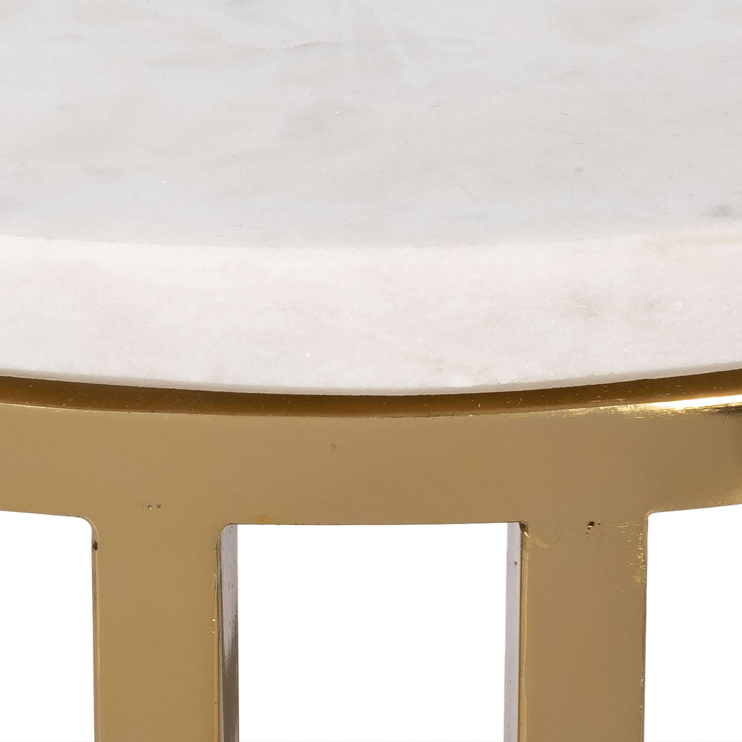 Metal/marble, 10"dx24"h Drink Table, White/gold