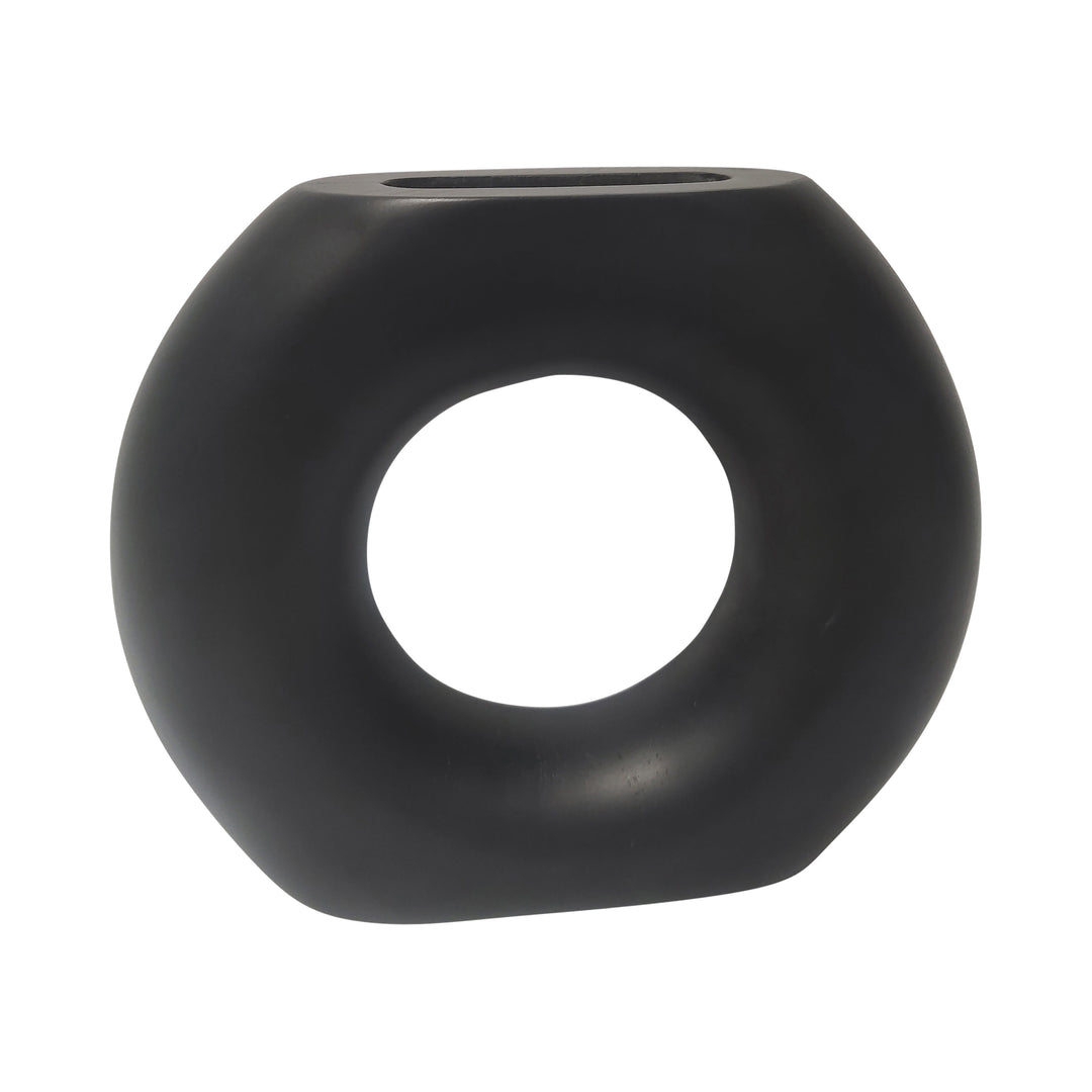 Wood, 8" Donut Vase, Black