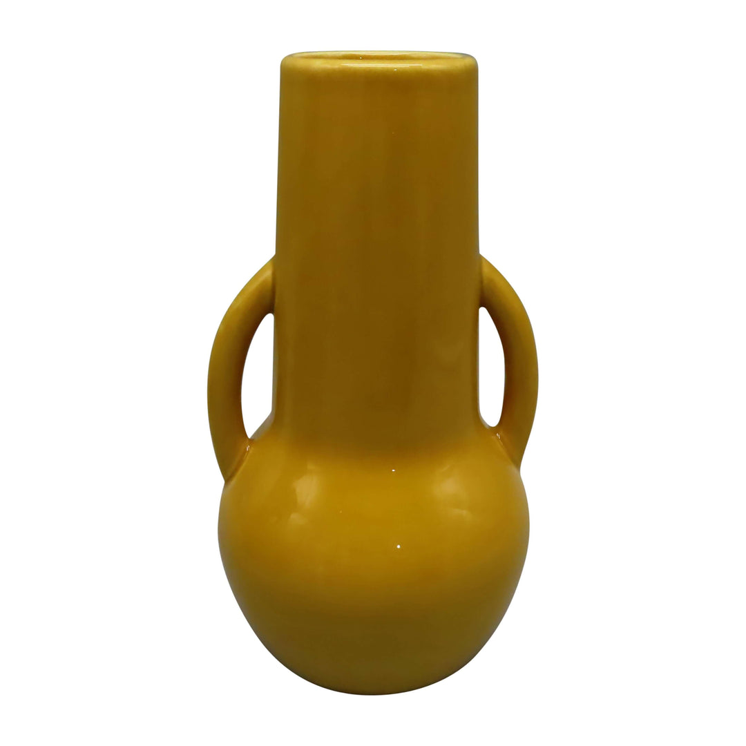Cer, 8" Vase W/handles, Mustard