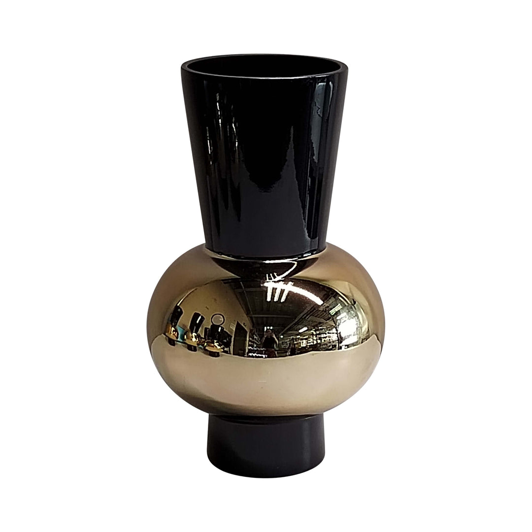 Glass, 10" Totem Vase, Black/gold