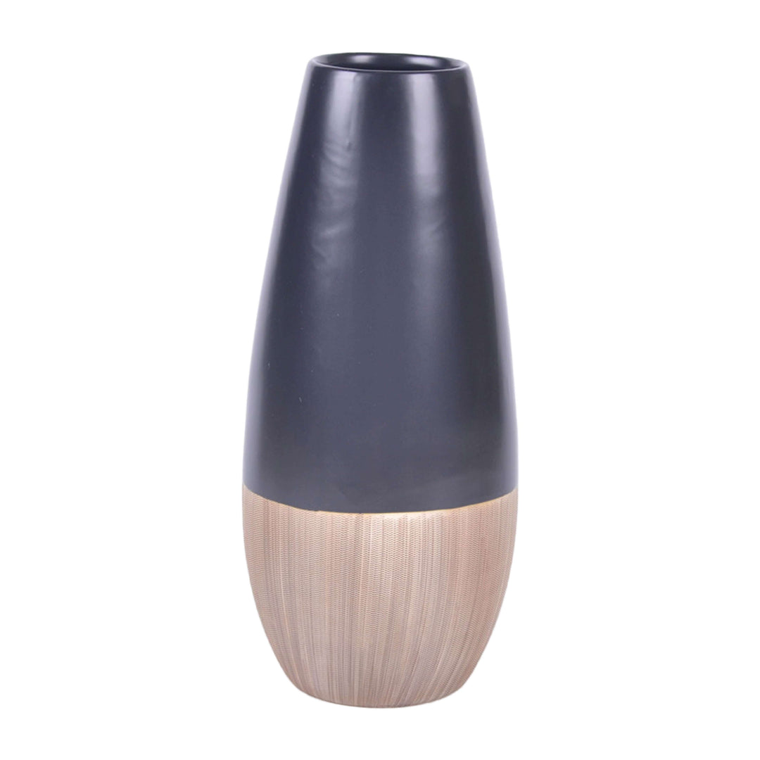 Cer, 17"h 2-tone Vase, Creme/black