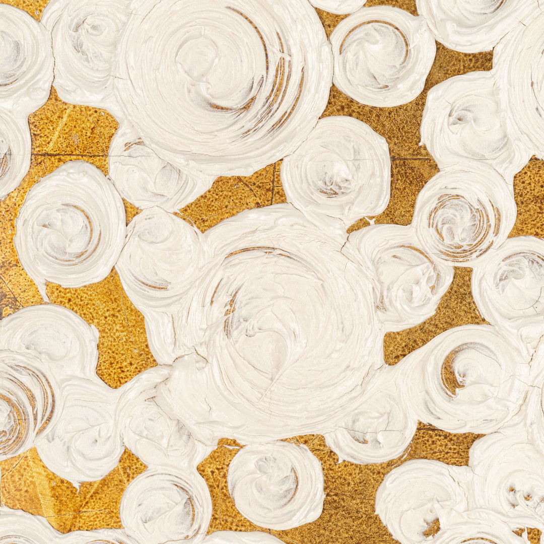 71x47, Hand Painted Clustered Circles, Wht/gold