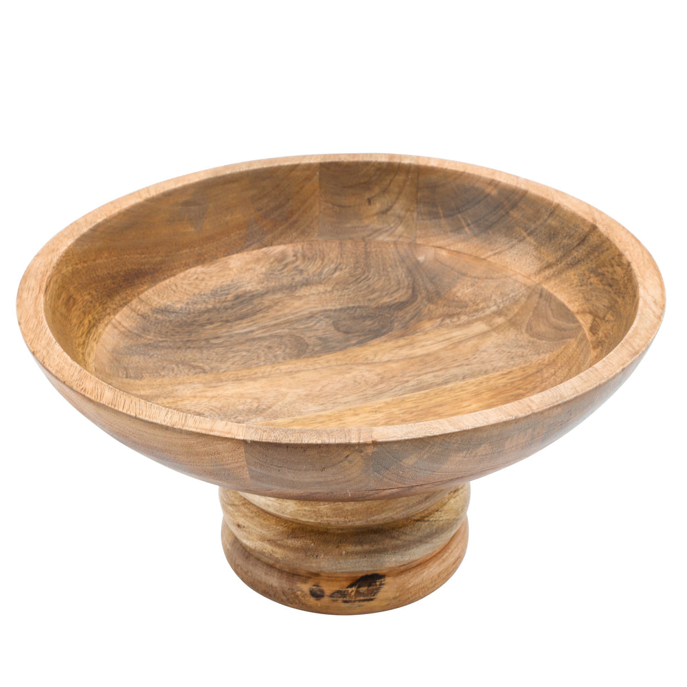 Wood, 12" Round Bowl W/ Ribbed Base, Natural