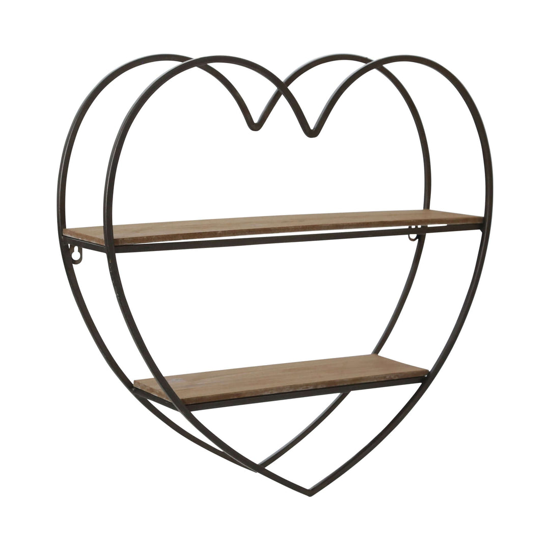 Metal/wood 2 Tier Heart Wall Shelf, Natural/black