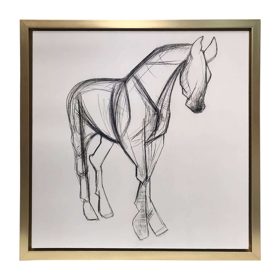 47x47, Hand Painted Elegant Horse Sketch, Blk/wht