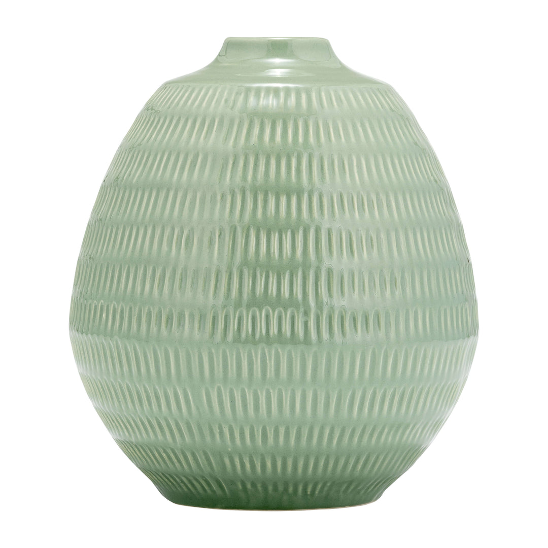Cer,7",stripe Oval Vase,dark Sage