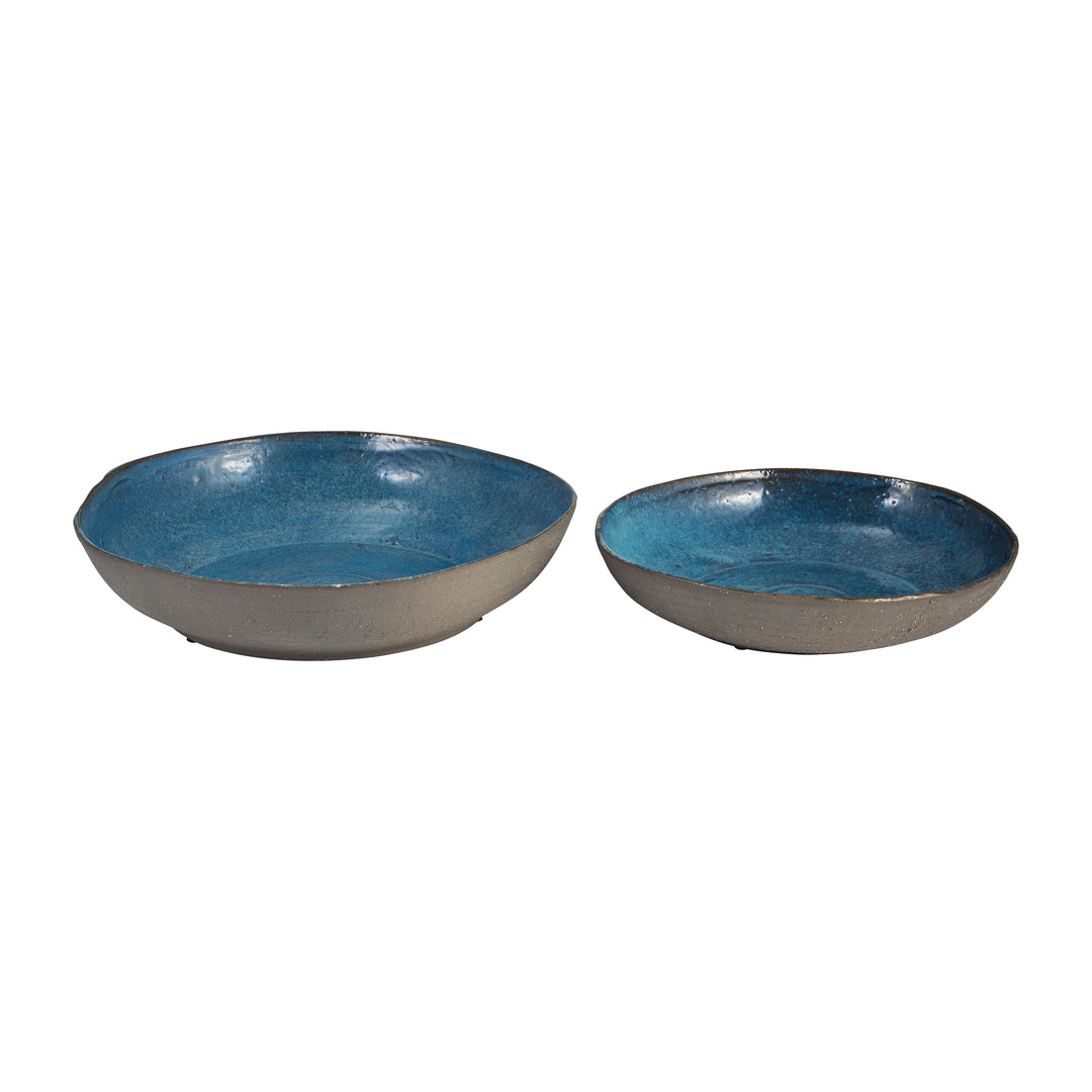 S/2 Ceramic 12/15" Bowls, Blue