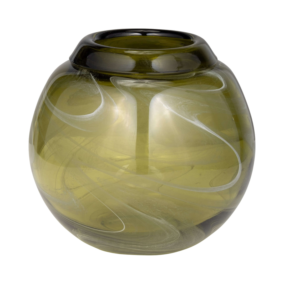Glass, 7" Bowl Green Swirl