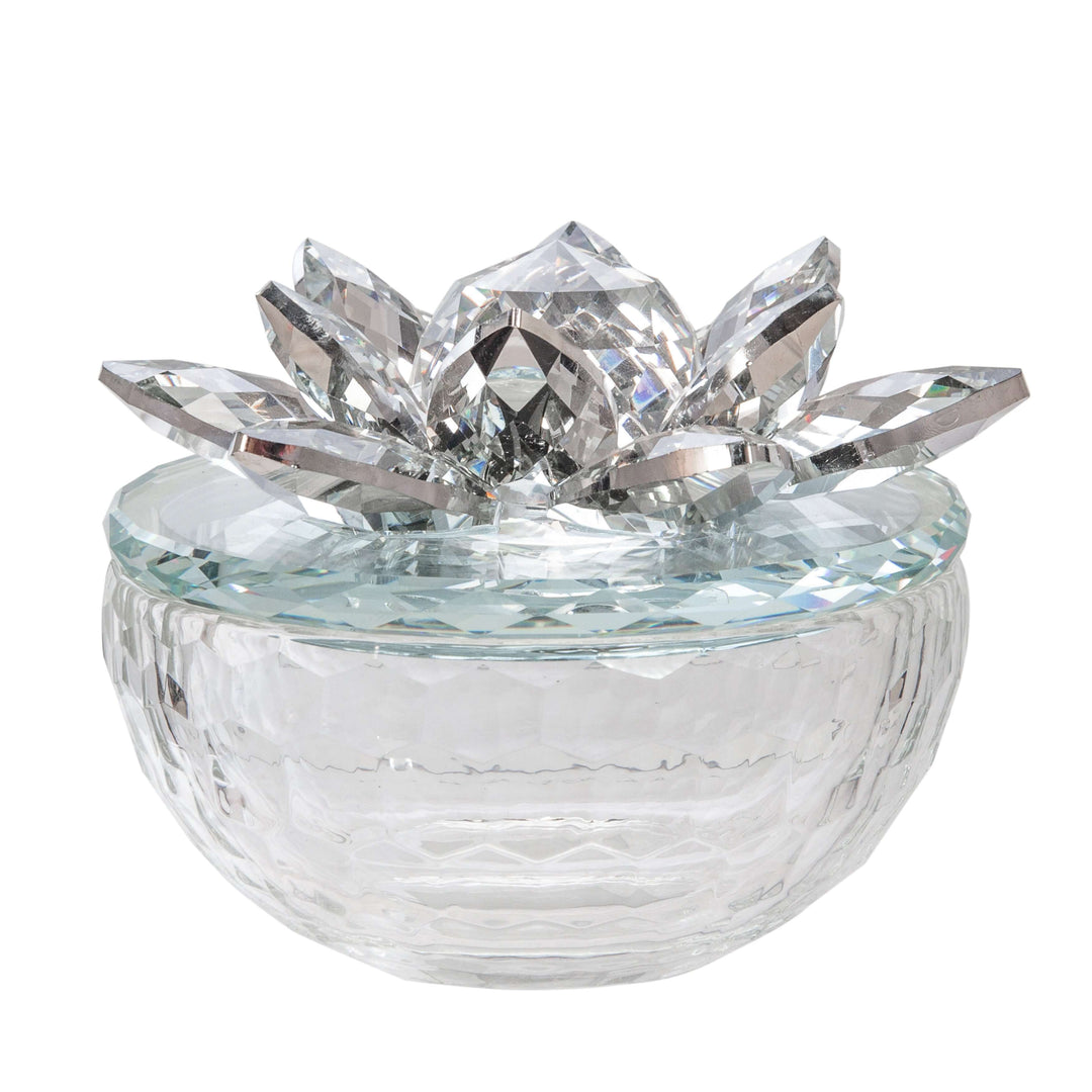 Crystal Lotus 5" Trinket Jar,silver