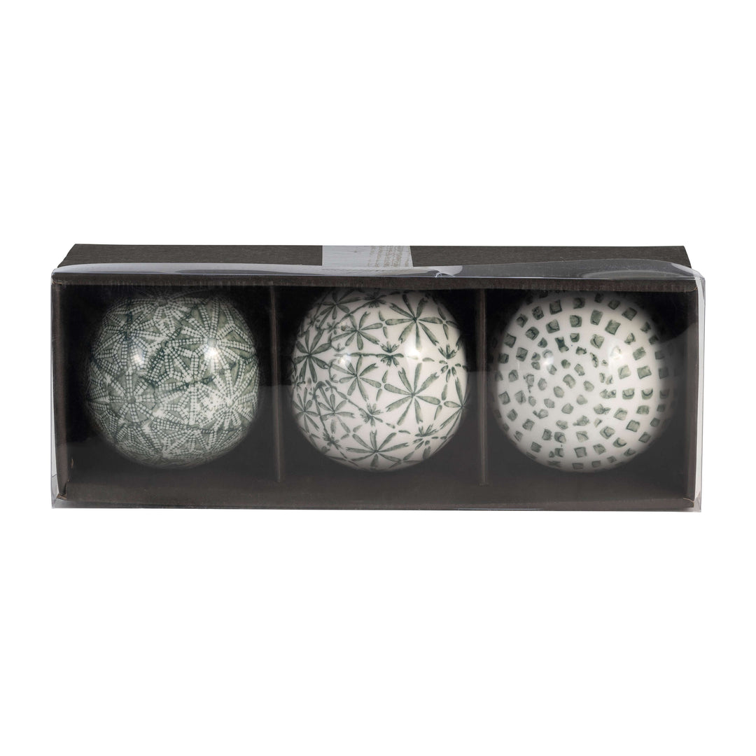 Cer, Boxed 4" 3/a Painted Orbs, Green
