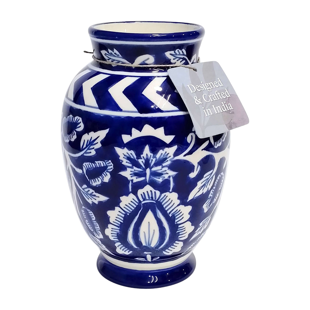 Ceramic, 9" Vines Talavera Vase, Blue/white