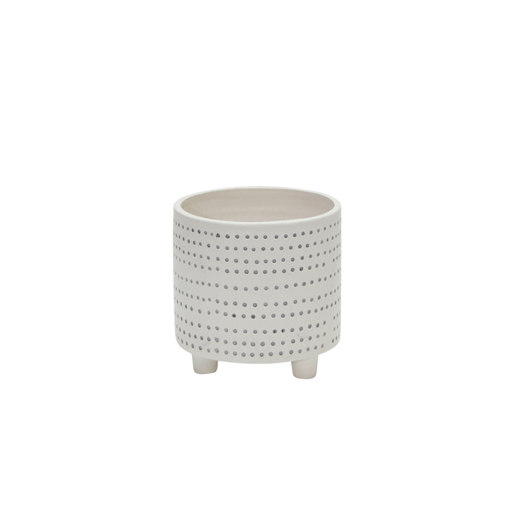S/2 Ceramic Footed Planter W/ Dots 6/8", Ivory