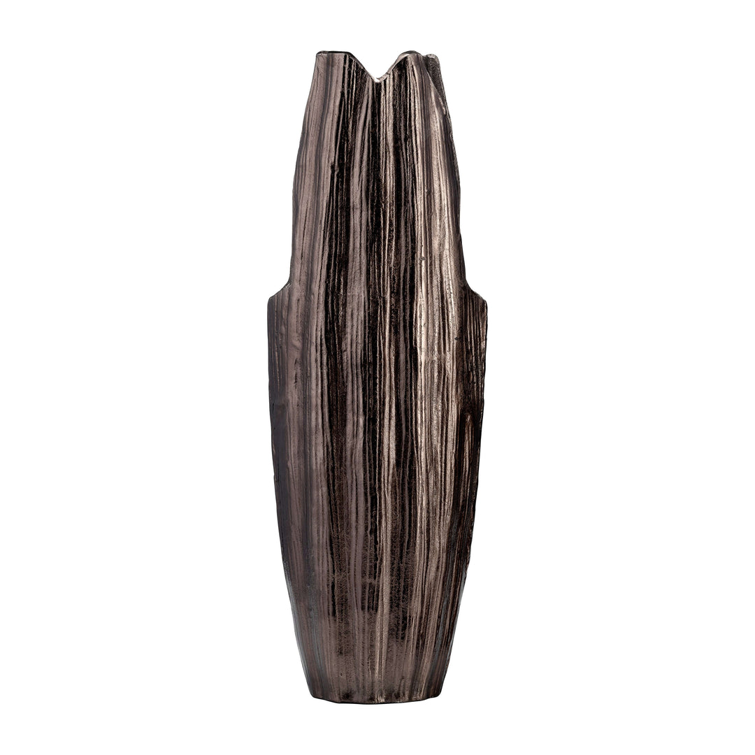 Metal, 24"h, Abstract Ridged Vase,blk Nickel
