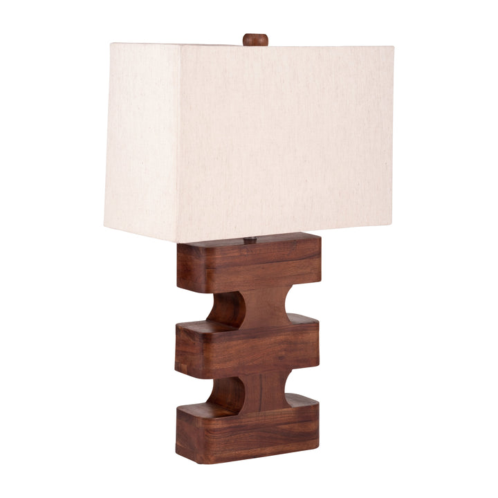Wood, 26"h Geometric Lamp, Brown
