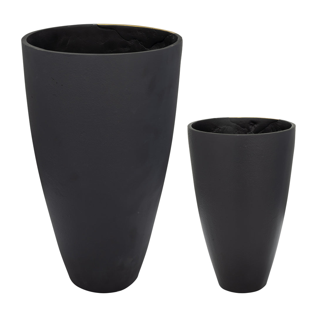 S/2 9/14", Metal  Cracked Design  Vases, Brass/cha