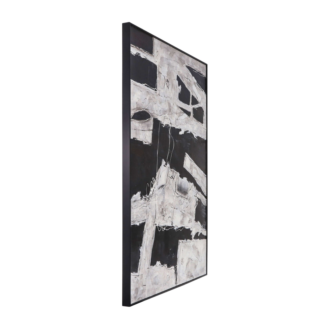 61x41 Framed Hand Painted Abstract Canvas, Black/g