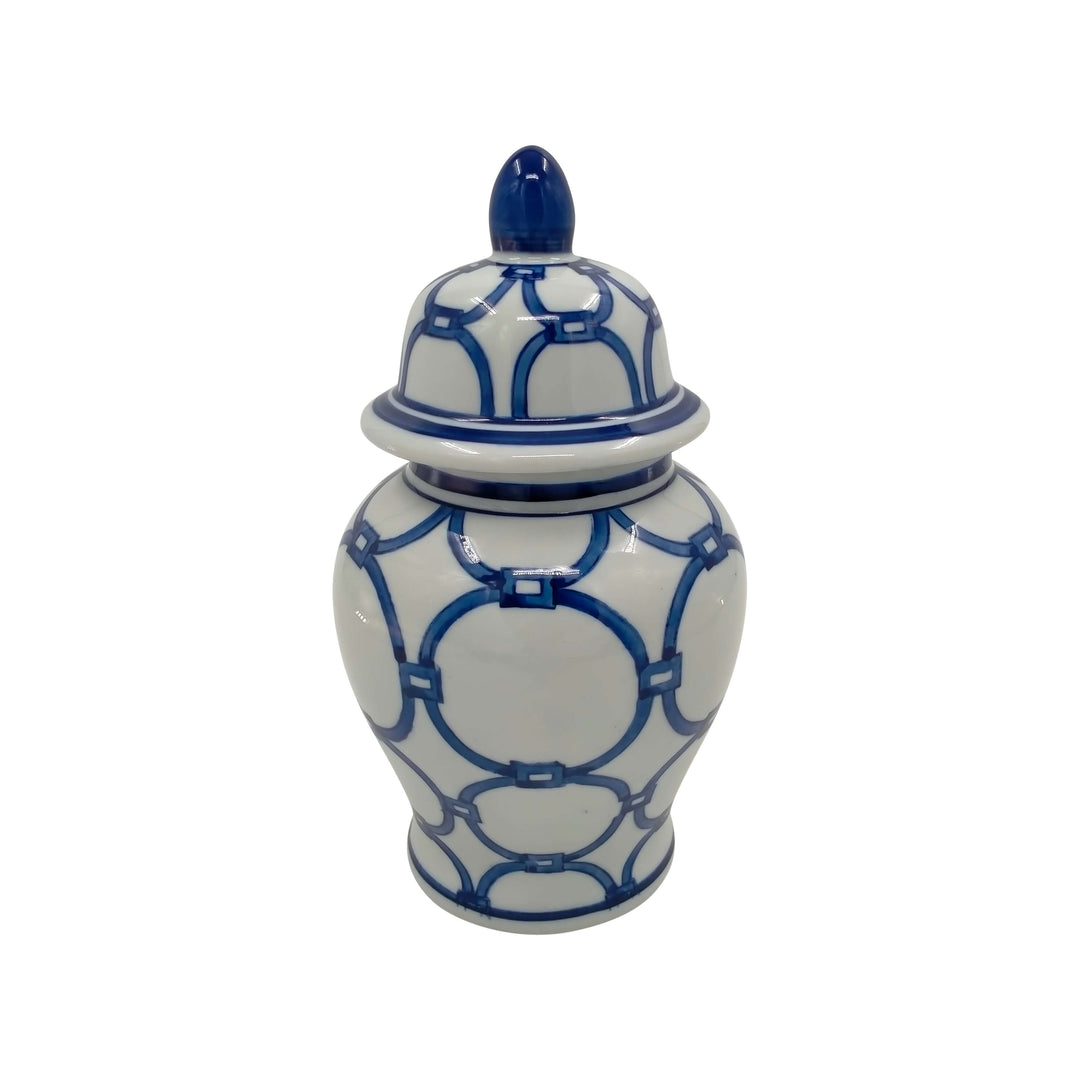 Cer, 10" Links Temple Jar, Blue/white