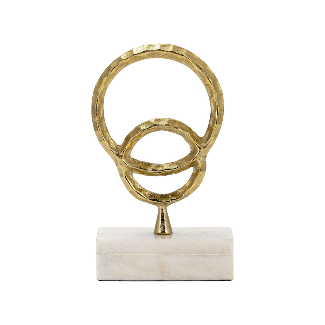 Metal/marble, 12"h Double Ring Accent, Gold