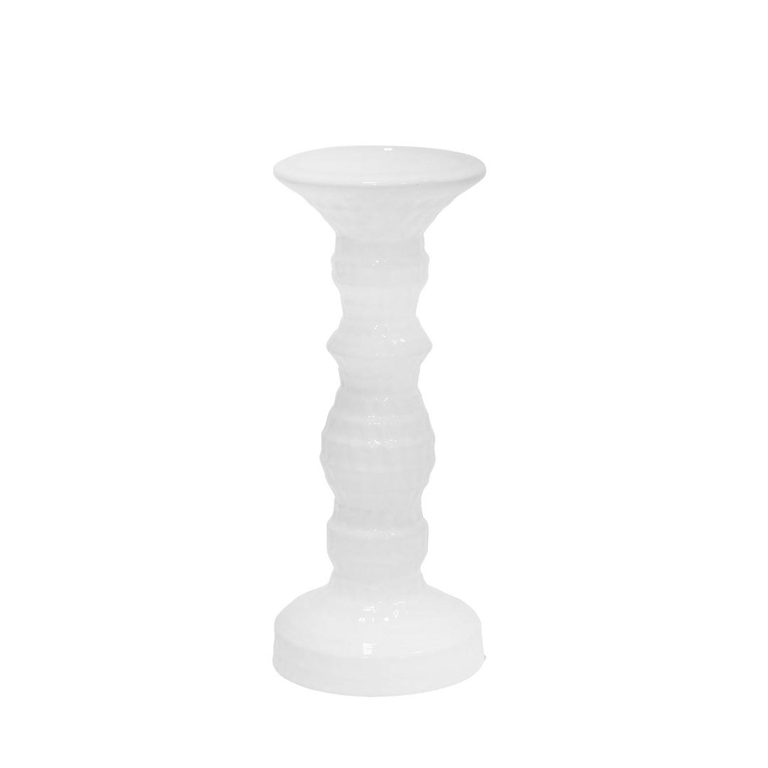 Dimpled White Candle Holder 9.75"