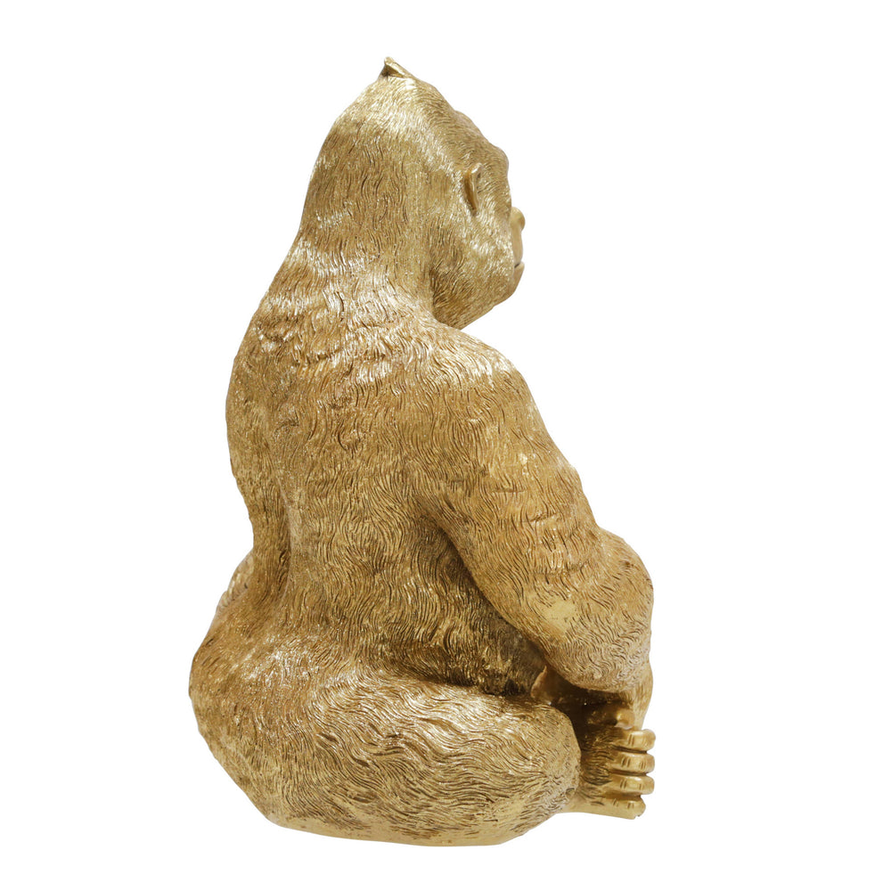 Polyresin 13" Sitting Gorilla Figurine, Gold