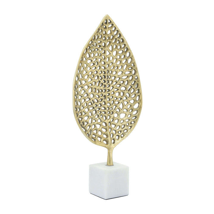 Metal, 19"h Leaf On Stand, Gold