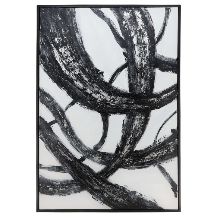 62x42 Handpainted Oil Canvas Abstract, Black/white