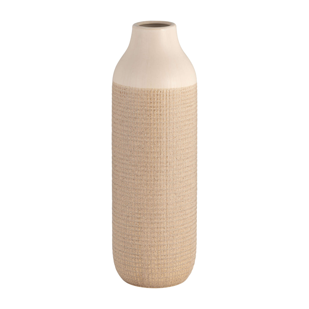 Cer, 20" 2-tone Vase, White/tan