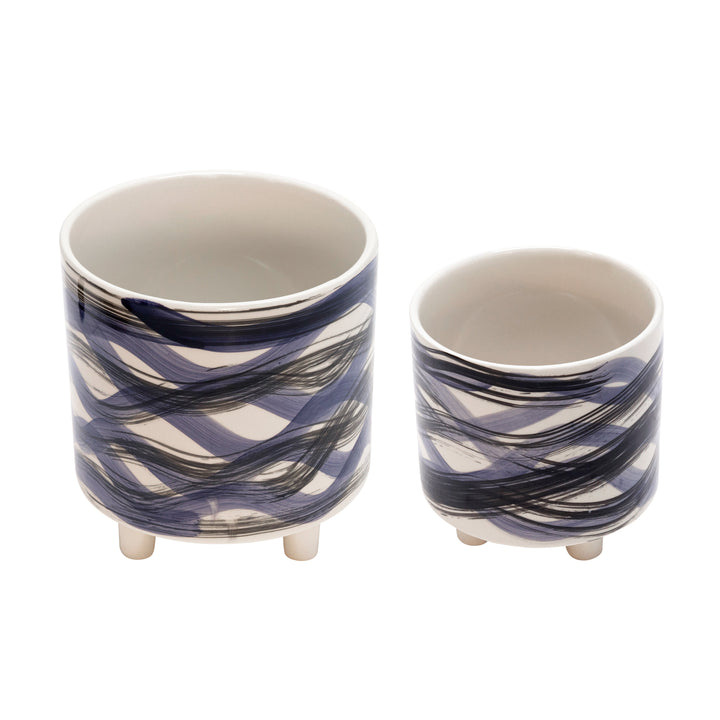 S/2 Footed Planters 9/6", Abstract Blue